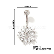 Shiny Brass Crystal Rhinestone Belly Button Rings, Piercing Navel Rings, Barbell Body Jewelry for Women, Flower, 29x16mm(CZ7821-3)