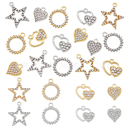 40Pcs 8 Style Alloy Rhinestone Pendants, with Crystal Rhinestone, Star & Heart & Heart Charms, Platinum & Golden, 13.5~23x15~21x1.5~2mm, Hole: 1.5~2mm, 2Pcs/style(FIND-FH0007-84)