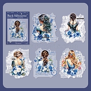 6Pcs 5 Styles DIY Figure Picture Stickers, for DIY Album Scrapbook, Diary Decoration, Dark Blue, 96~101x79~90x0.1mm(STIC-U004-01D)