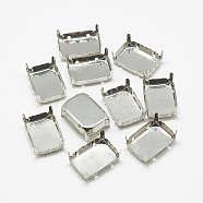 201 Stainless Steel Sew on Prong Settings, Claw Settings for Pointed Back Rhinestone, Rectangle, Stainless Steel Color, Tray: 13x9mm, 13.5x9.5x5.5mm, Hole: 1mm(STAS-T032-05-10x14mm)