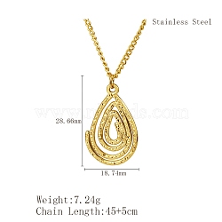 Stylish Stainless Steel Spiral Pendant Necklaces for Women, Real 18K Gold Plated, Teardrop, 17.72 inch(45cm)(YF9522-3)