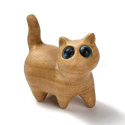 Wood Cat Shape Figurines, with Plastic Eyes, for Home Desktop Decoration, BurlyWood, 40x24x44mm(DJEW-D011-01B)