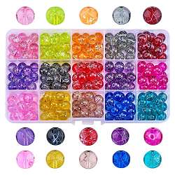 225Pcs 15 Colors Drawbench Transparent Glass Beads Strands, Spray Painted, Round, Mixed Color, 10mm, Hole: 1.3~1.6mm, 15pcs/color(GLAA-SZ0001-89)