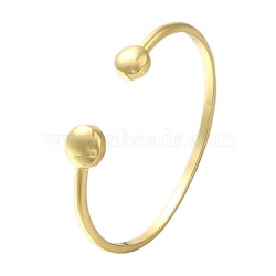 Rack Plating Brass Cuff Bangles, Torque Bangles with Flat Round Ball, Cadmium Free & Lead Free, Long-Lasting Plated, Real 18K Gold Plated, Inner Diameter: 2-1/8x2-1/4 inch(5.3x5.8cm)(BJEW-P336-11G)