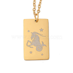 Golden 202 Stainless Steel Constellation Pendants Necklaces, Rectangle, Capricorn, 15.94 inch(40.5cm)(NJEW-K380-02G-05)