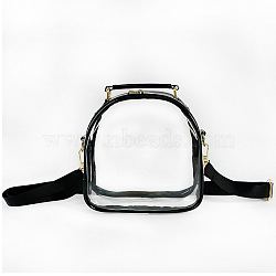 Laser Transparent Sling Bag, Mini PVC Crossbody Shoulder Backpack, with PU Leather Handle, for Women Girls, Black, 17.5x17.5x7cm(ZXFQ-PW0001-021B)
