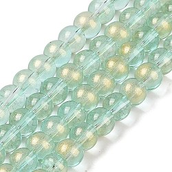 Glass Bead Strands, with Glitter Powder, Round, Light Green, 8x7.5mm, Hole: 1mm, about 105pcs/strand, 31.02''(78.8cm)(GLAA-K068-01B-10)