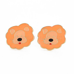 Lion Enamel Pin, Animal Alloy Brooch for Backpack Clothes, Cadmium Free & Lead Free, Light Gold, Dark Orange, 17x21x12mm, Pin: 1mm(PALLOY-S132-279)