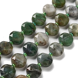 Natural Gemstone Beads Strands, with Seed Beads, Faceted Hexagonal Cut, Flat Round, 12~12.5x5~6mm, Hole: 1.2~1.4mm, about 27~29pcs/strand, 15.55~15.75 inck(39.5~40cm)(G-NH0004-012)