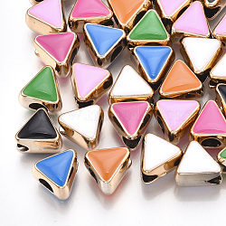 UV Plating Acrylic European Beads, with Enamel, Large Hole Beads, Triangle, Mixed Color, Light Gold, 10.5x11x9mm, Hole: 4.5mm(OACR-T005-94KC)