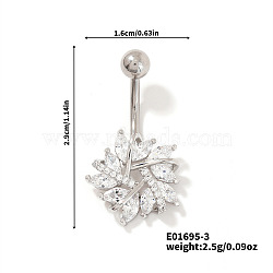 Shiny Brass Crystal Rhinestone Belly Button Rings, Piercing Navel Rings, Barbell Body Jewelry for Women, Flower, 29x16mm(CZ7821-3)