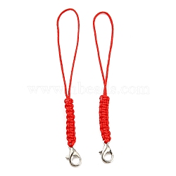 Polyester Cord Mobile Straps, with Platinum Plated Lobster Claw Clasps, Red, 8.3~8.5cm(FIND-G063-03P-01)