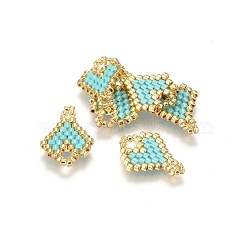 MIYUKI & TOHO Handmade Japanese Seed Beads Links, Loom Pattern, Heart, Dark Turquoise, 16~18x12~12.5x1.7mm, Hole: 1.4~3mm(SEED-A027-Y03)