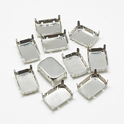 Non-Tarnish 201 Stainless Steel Sew on Prong Settings, Claw Settings for Pointed Back Rhinestone, Rectangle, Stainless Steel Color, Tray: 13x9mm, 13.5x9.5x5.5mm, Hole: 1mm(STAS-T032-05-10x14mm)