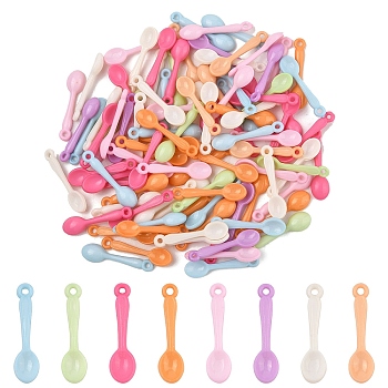 100Pcs Opaque Acrylic Pendants, Spoon, Mixed Color, 24.5x6x3mm, Hole: 1.4mm