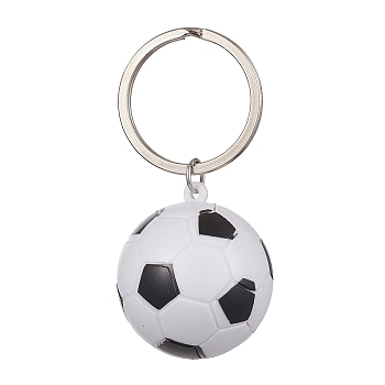 ABS Plastic Sports Ball Theme Pendants Keychains, with Iron Split Key Rings, Football, 6.1cm, Pendants: 35.5x32x32mm