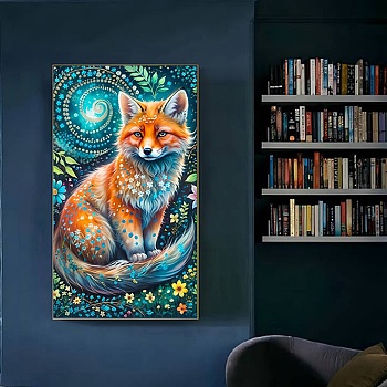 DIY Diamond Painting Stickers Kits For Kids, including Resin Rhinestone, Diamond Sticky Pen, Tray Plate, Glue Clay, Fox, 700x400x0.2mm, Resin Rhinestone: 2.5x1mm, 24 color, 1bag/color, 24bags