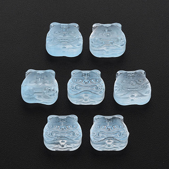 Transparent Glass Beads, Chinese Zodiac Signs Tiger, Light Sky Blue, 11.5x12x8mm, Hole: 1mm