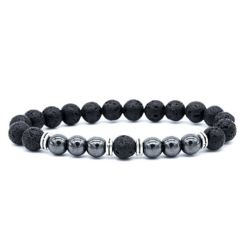 Natural Lava Rock & Synthetic Hematite Stretch Bracelet