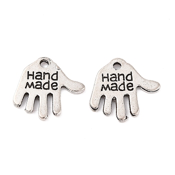 Tibetan Style Alloy Hand Carved Word Hand Made Charms, Cadmium Free & Lead Free, for Gift Package, Antique Silver, 12.5x12x0.8mm, Hole: 1mm