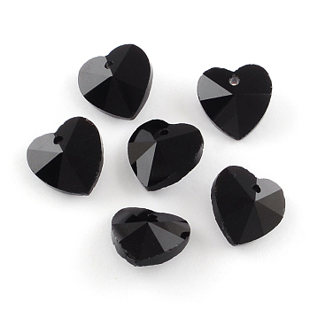 Faceted Heart Transparent Glass Charm Pendants, Black, 10x10x5mm, Hole: 1mm