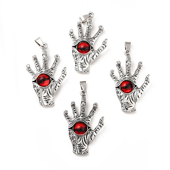 Tibetan Style Alloy Pendants, with Resin, Demon Claw Dragon Eye, Antique Silver, 55x30x11mm, Hole: 4x7mm