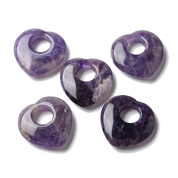 Natural Amethyst Hollow Pendants, Heart Charms, 39~40x39.5~40x9.5~10mm, Hole: 13.5~14mm