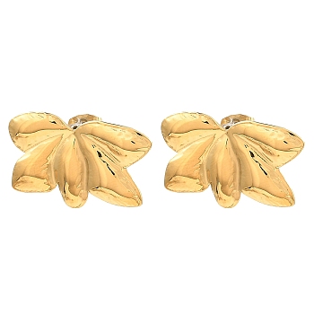304 Stainless Steel Stud Earrings for Women, Leaf, Real 18K Gold Plated, 16.5x25.5mm