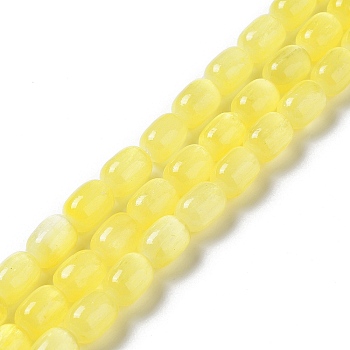 Natural Selenite Beads Strands, Dyed, Drum, Yellow, 12x8mm, Hole: 1mm, about 32pcs/strand, 15.51~15.55 inch(39.4~39.5cm)