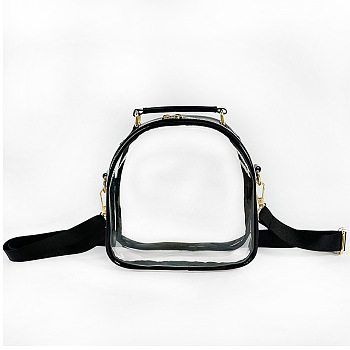 Laser Transparent Sling Bag, Mini PVC Crossbody Shoulder Backpack, with PU Leather Handle, for Women Girls, Black, 17.5x17.5x7cm