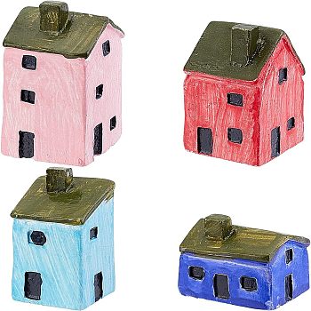 Resin Tiny House Decorations Set, Microlandscape House Model, Mixed Color, 18.5~24x19~26x24~45.5mm, 4pcs/set