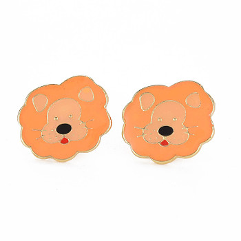 Lion Enamel Pin, Animal Alloy Brooch for Backpack Clothes, Cadmium Free & Lead Free, Light Gold, Dark Orange, 17x21x12mm, Pin: 1mm