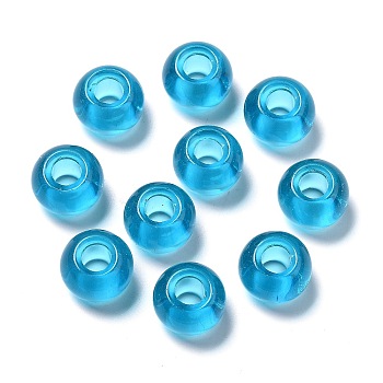 Glass European Beads, Large Hole Beads, Rondelle, Deep Sky Blue, 15x10mm, Hole: 5~6.4mm