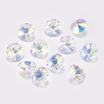 Faceted Glass Rhinestone Charms, Imitation Austrian Crystal, Cone, Crystal AB, 8x4mm, Hole: 1mm