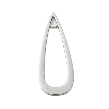304 Stainless Steel Pendants, Laser Cut, Teardrop Charm, Stainless Steel Color, 25x10x1mm, Hole: 2x1.5mm