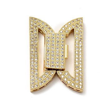 Brass Micro Pave Clear Cubic Zirconia Fold Over Clasps, Cadmium Free & Lead Free, Bowknot, Golden, 35.5x22.5x4.5mm