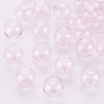 Handmade Blown Glass Beads, Round, Pink, 14x13mm, Hole: 1.6mm