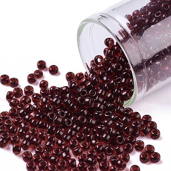 TOHO Round Seed Beads, Japanese Seed Beads, (2153) Black Cherry Lined Dark Amber, 8/0, 3mm, Hole: 1mm, about 1111pcs/50g