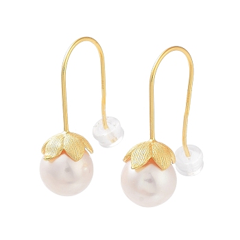 Natural Pearl Dangle Earrings for Women, with Sterling Silver Findings, Real 18K Gold Plated, 28~29x10mm