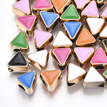 UV Plating Acrylic European Beads, with Enamel, Large Hole Beads, Triangle, Mixed Color, Light Gold, 10.5x11x9mm, Hole: 4.5mm