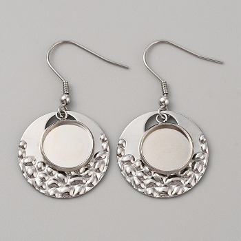 304 Stainless Steel Geometry Dangle Earring Settings, with Round Cabochon Settings, Round Pattern, Tray: 12mm, 43mm, Pin: 0.7mm