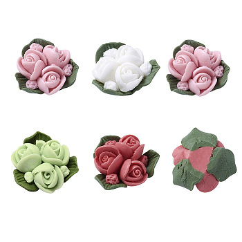 Handmade Porcelain Cabochons, China Clay Beads, Flower, Mixed Color, 15.5~17.5x15~17x8~9mm, 50pcs/set