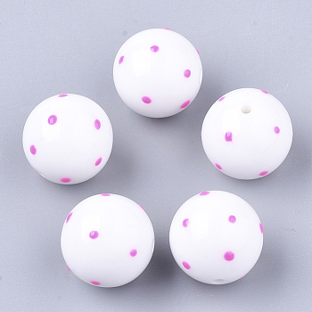 Acrylic Beads, Round with Spot, White, 16x15mm, Hole: 2.5mm