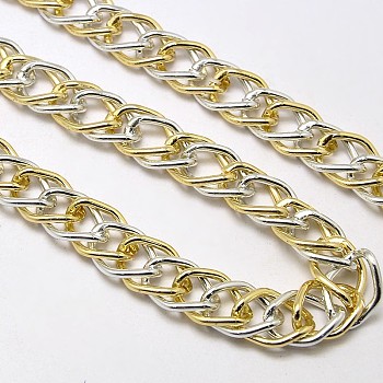 Aluminium Double Link Chains, Unwelded, with Spool, Lead Free & Nickel Free, Silver Color Plated, 18x13x4mm, about 32.8 Feet(10m)/roll
