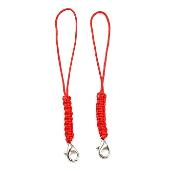 Polyester Cord Mobile Straps, with Platinum Plated Lobster Claw Clasps, Red, 8.3~8.5cm
