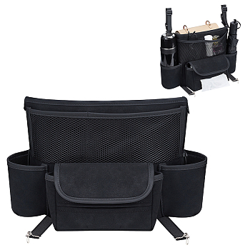 Universal Imitation Leather Car Storage Pocket, Handbag Holder Between Seats, Multi-Pocket Automotive Seat Organizer with Nylon Strap, Black, 400x250x30mm