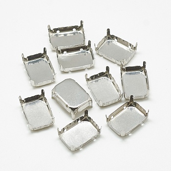 201 Stainless Steel Sew on Prong Settings, Claw Settings for Pointed Back Rhinestone, Rectangle, Stainless Steel Color, Tray: 13x9mm, 13.5x9.5x5.5mm, Hole: 1mm