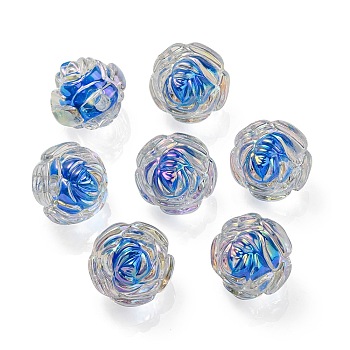 UV Plating Rainbow Iridescent Acrylic Beads, Two Tone Bead in Bead, Rose, Cornflower Blue, 15.5x16x15mm, Hole: 3mm