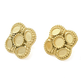 304 Stainless Steel Stud Earrings Findings, Flower Earring Settings with Round Tray, Real 14K Gold Plated, 24x24mm, Pin: 10x0.6mm, Tray: 5.5mm and 4x6mm