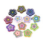Opaque Acrylic Enamel Beads, Flower, Mixed Color, 28.5~29x28.5~29x6~6.5mm, Hole: 2.5~3mm(SACR-T035-34M)